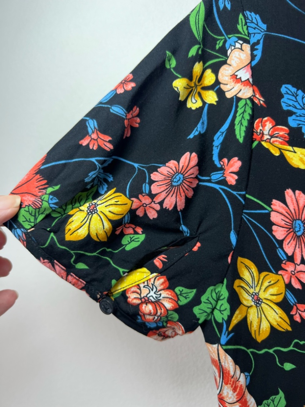 Anthropologie Maeve Bloedel Floral Dress Black Short Sleeves V-Neck Pockets Sz 0 - Picture 12 of 16